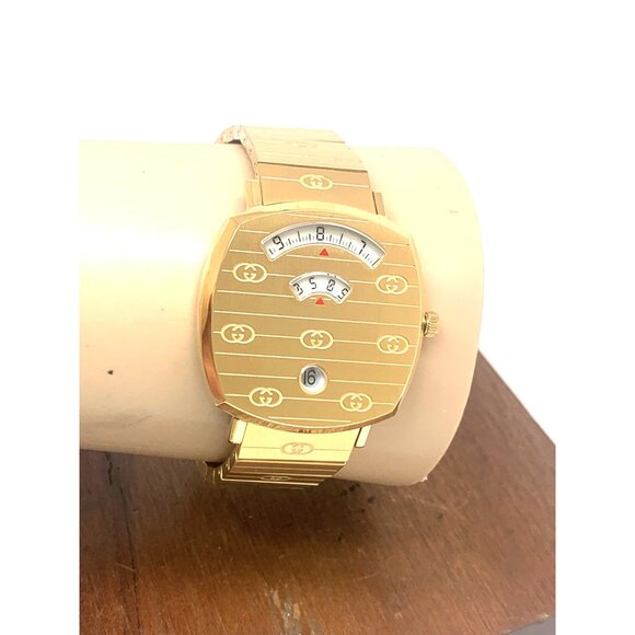 Gucci Unisex Watch YA157403 Grip Swiss Quartz Jump Hour Dial Gold Steel 35mm - Picture 11 of 14